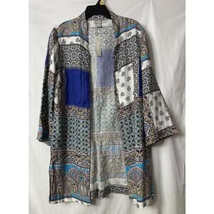 NWT Chicos Linen Topper 3/4 Sleeve Open Front Lightweight Top Jacket Size 2